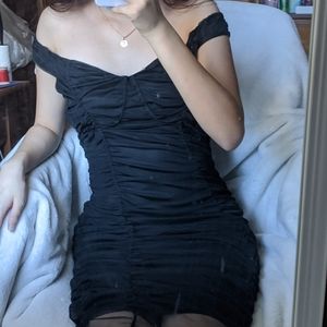 black midi ruched dress
